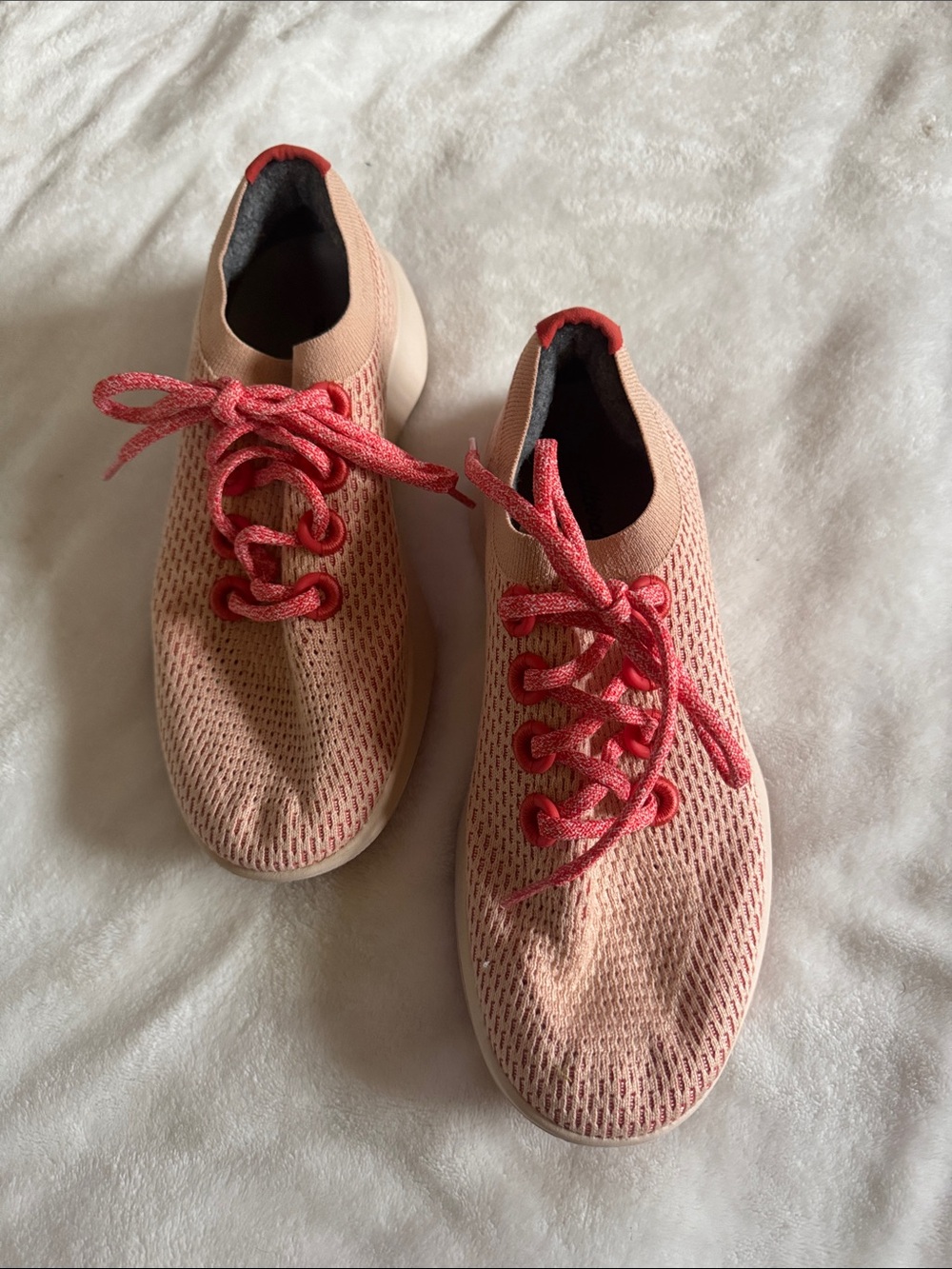 allbirds Women's Pink Knit Athletic Sneakers with peach Coral knit